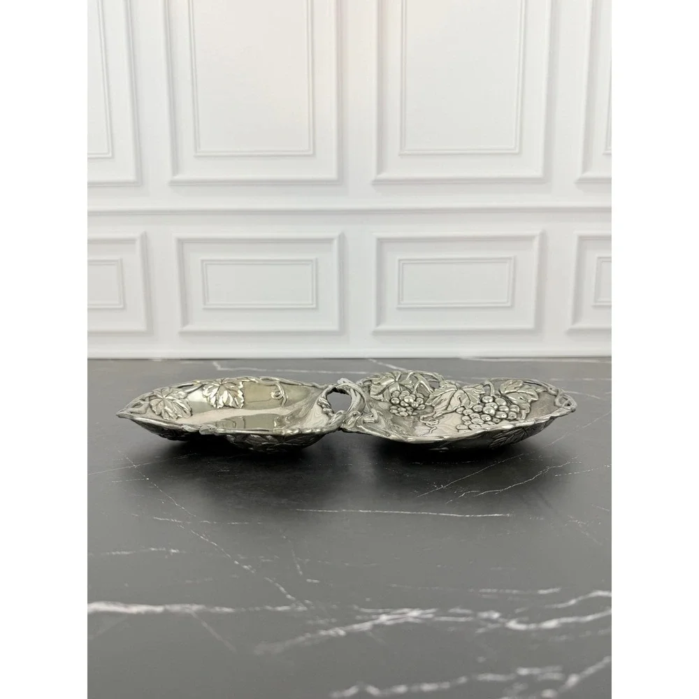 VTG Godinger Silverplate Double Heart Grapevine Trinket Jewelry Candy Dish 10X6
